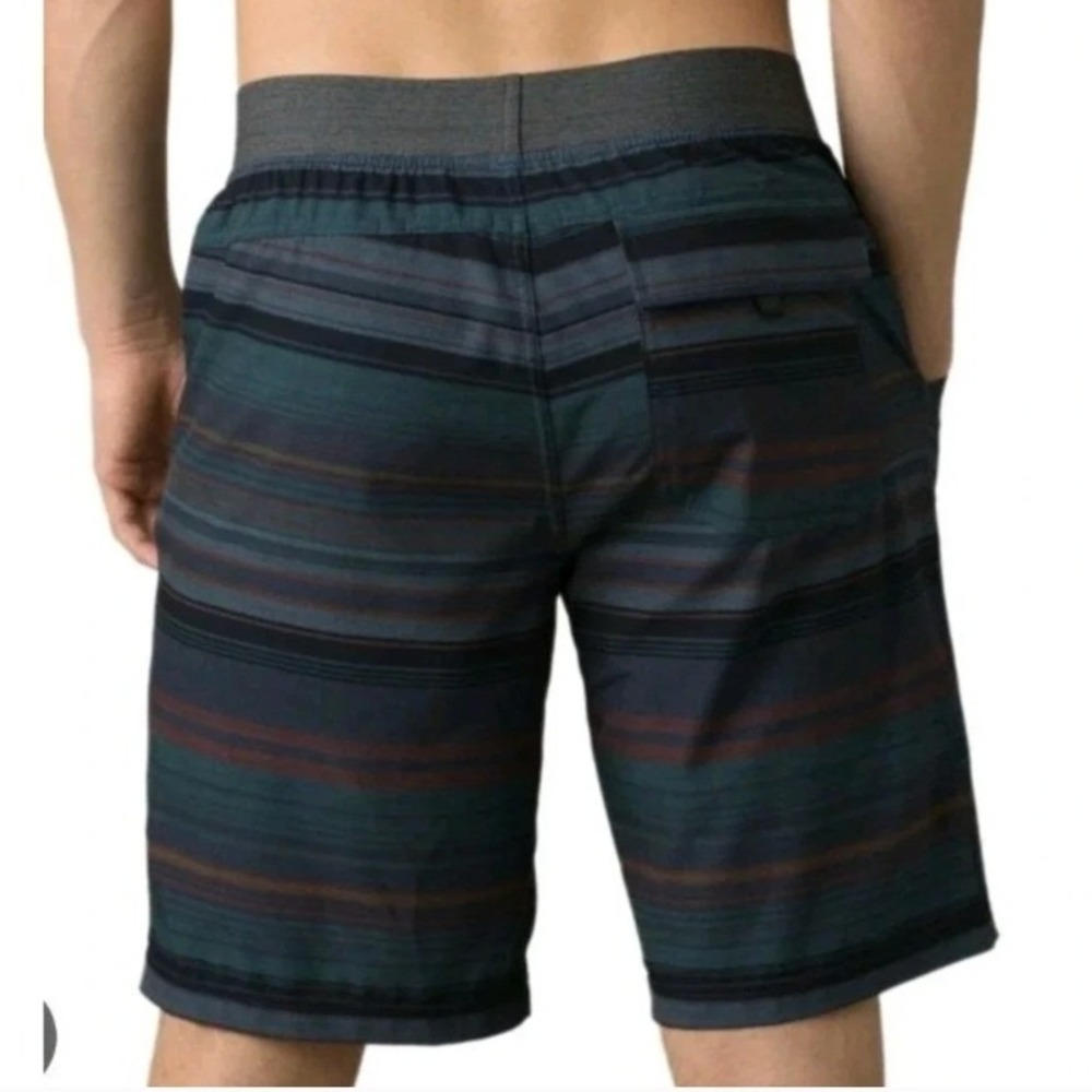 Prana Super Mojo Shorts Mens Medium Striped Stretch Athletic Outdoor Summer 9"